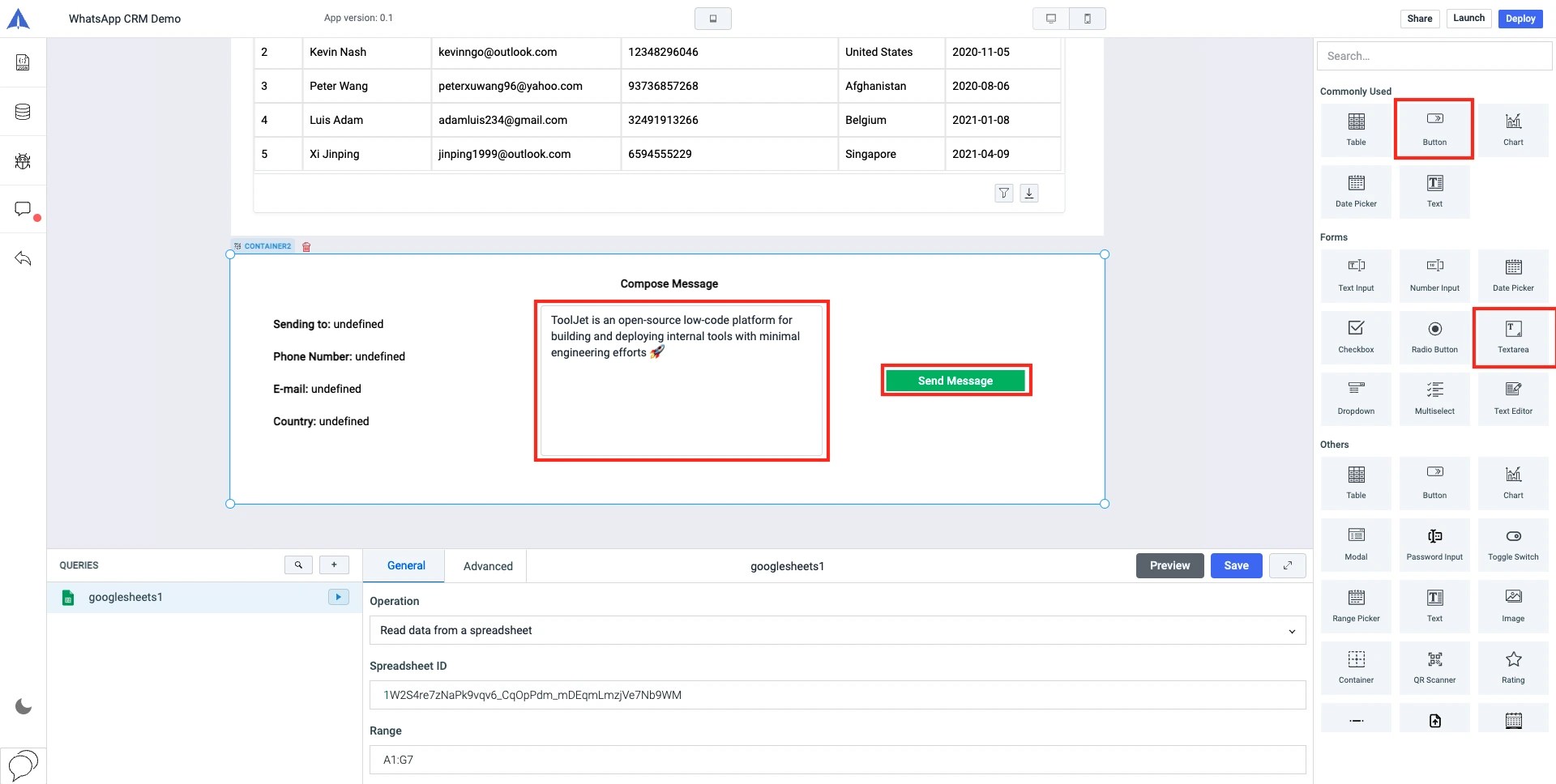 Adding Message box and Send Message button