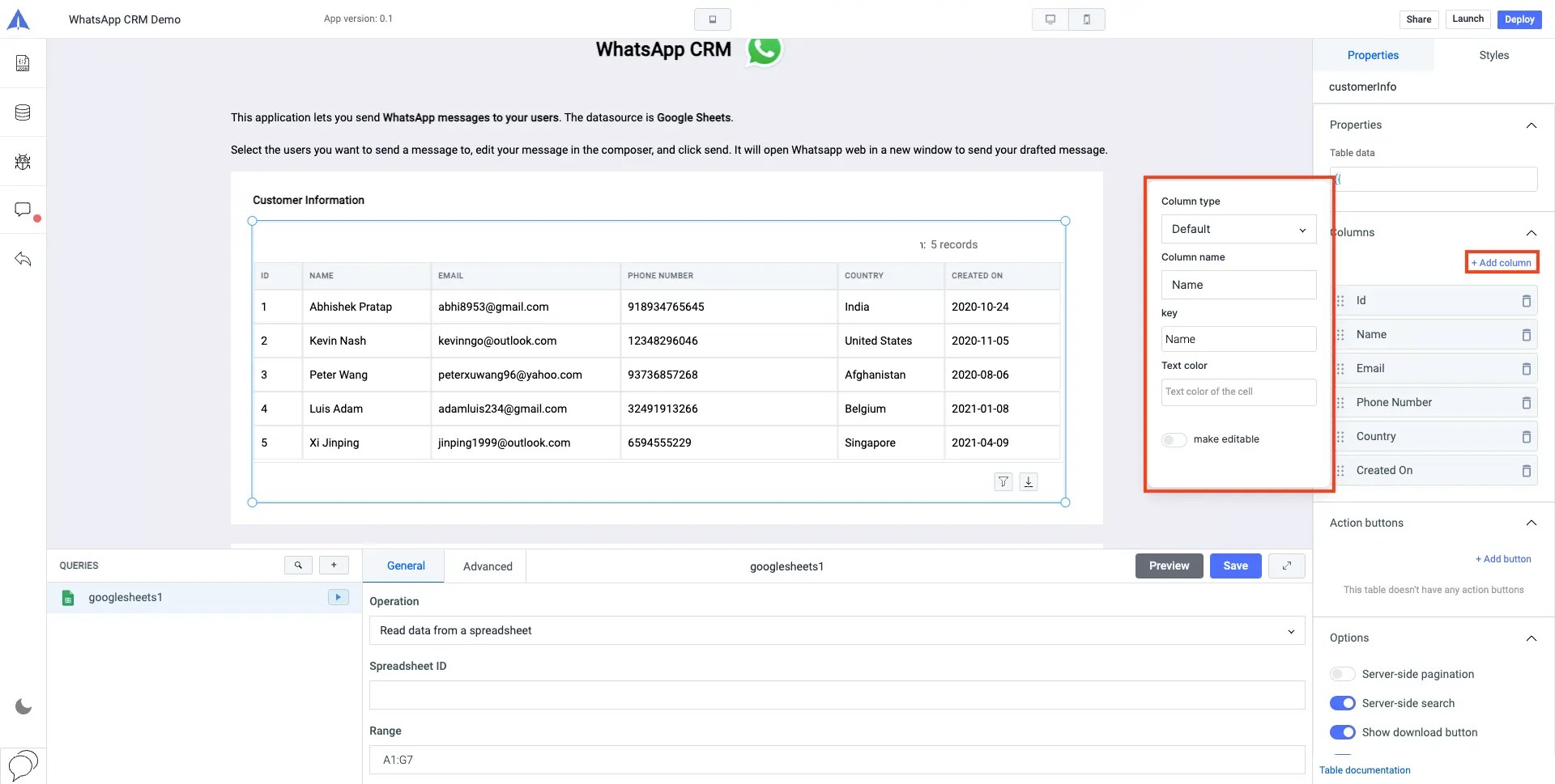 Whatsapp CRM Add Column