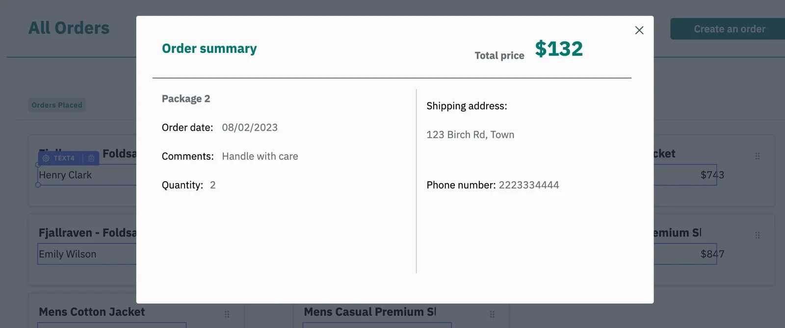 Order summary - google sheets