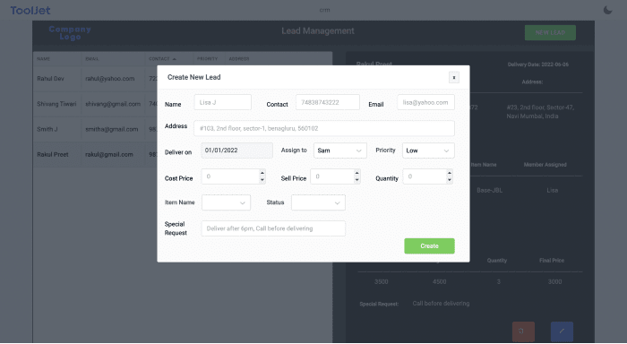 CRM - create your modals