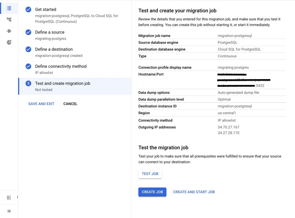 Test and create migration job