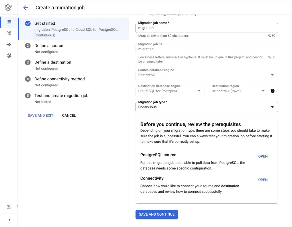 Create a migration job