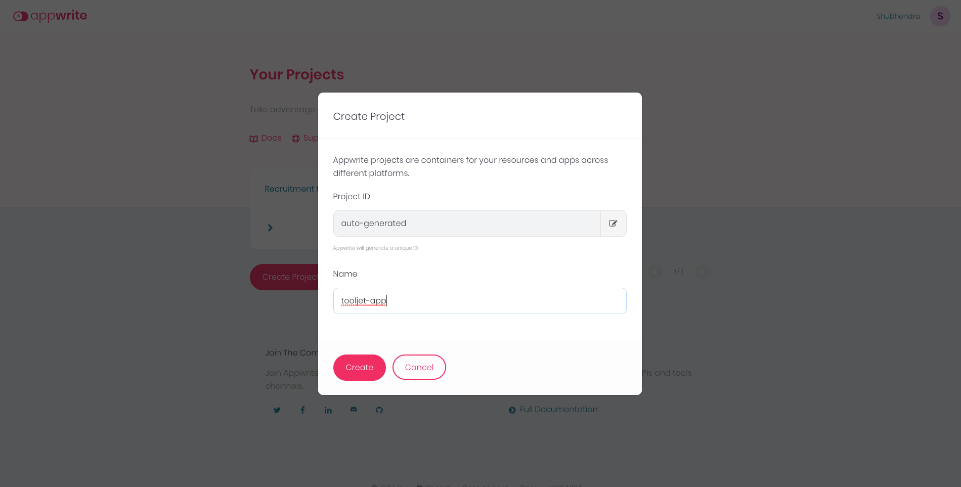 Appwrite - create a project