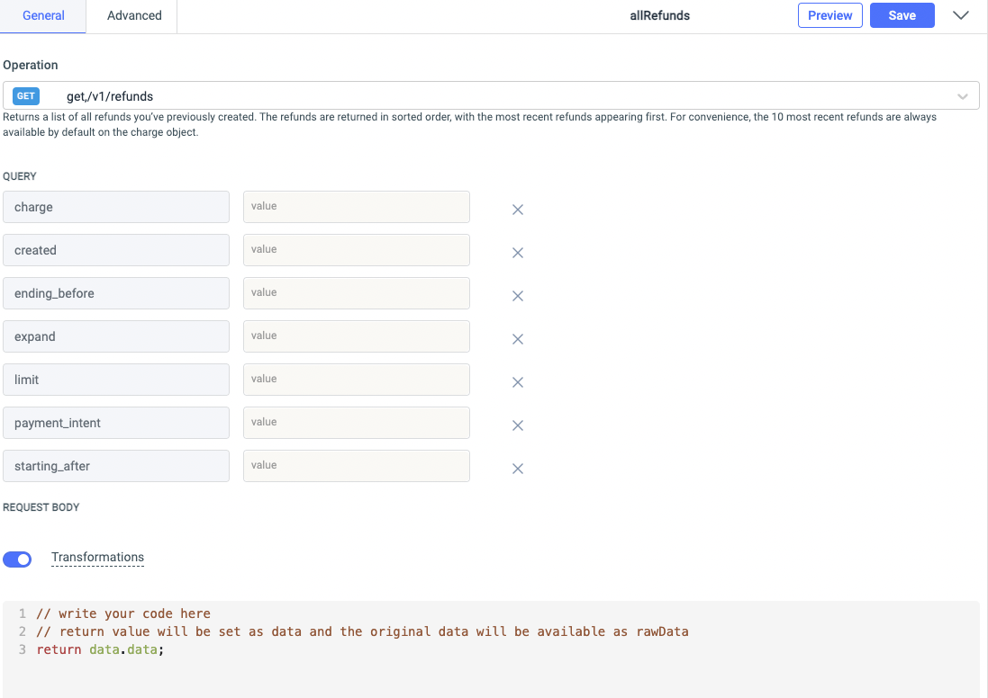 list of refund interface