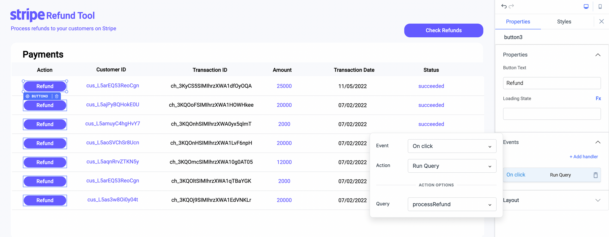 stripe refund tool interface