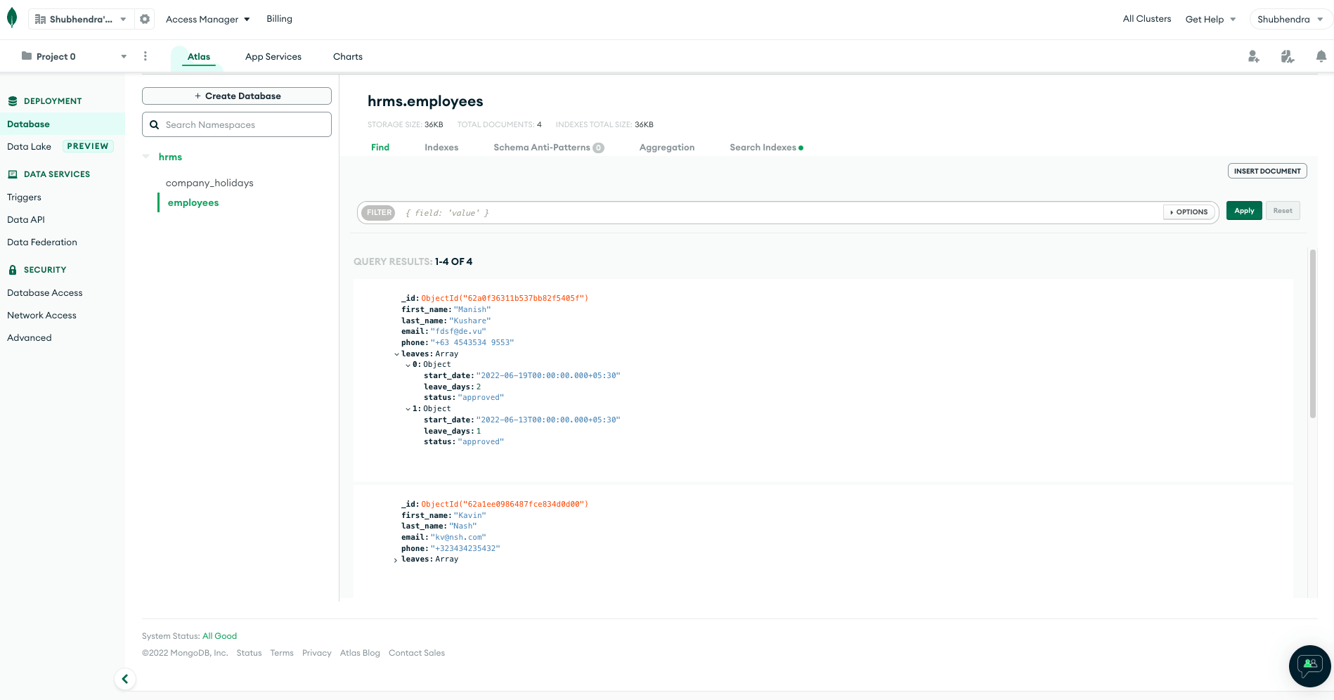 Mongodb - sample documents