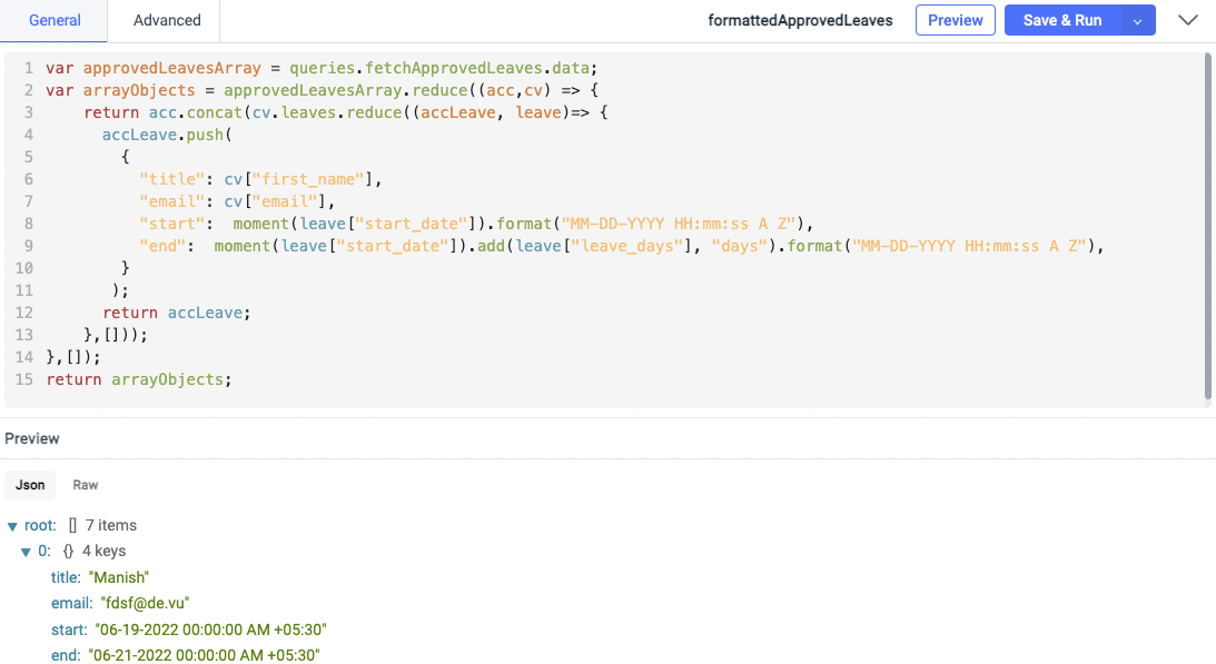 formattedApprovedLeaves - mongodb
