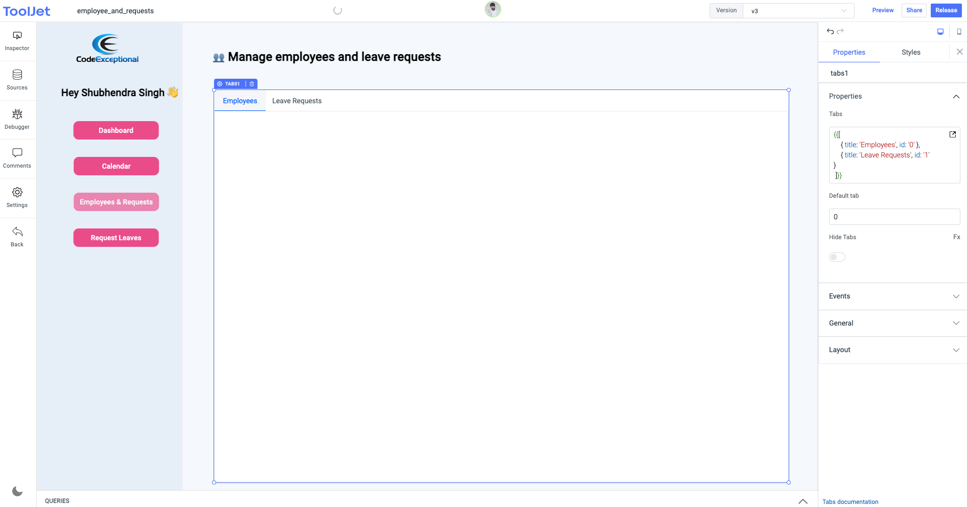 Employees and Leave Requests tabs - mongodb