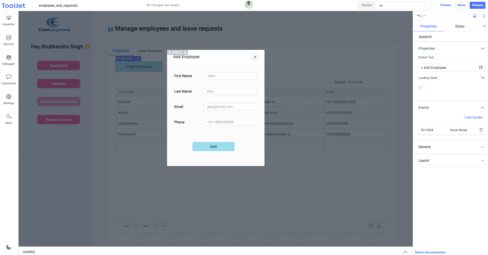 adding the employee details into the database. - ongodb