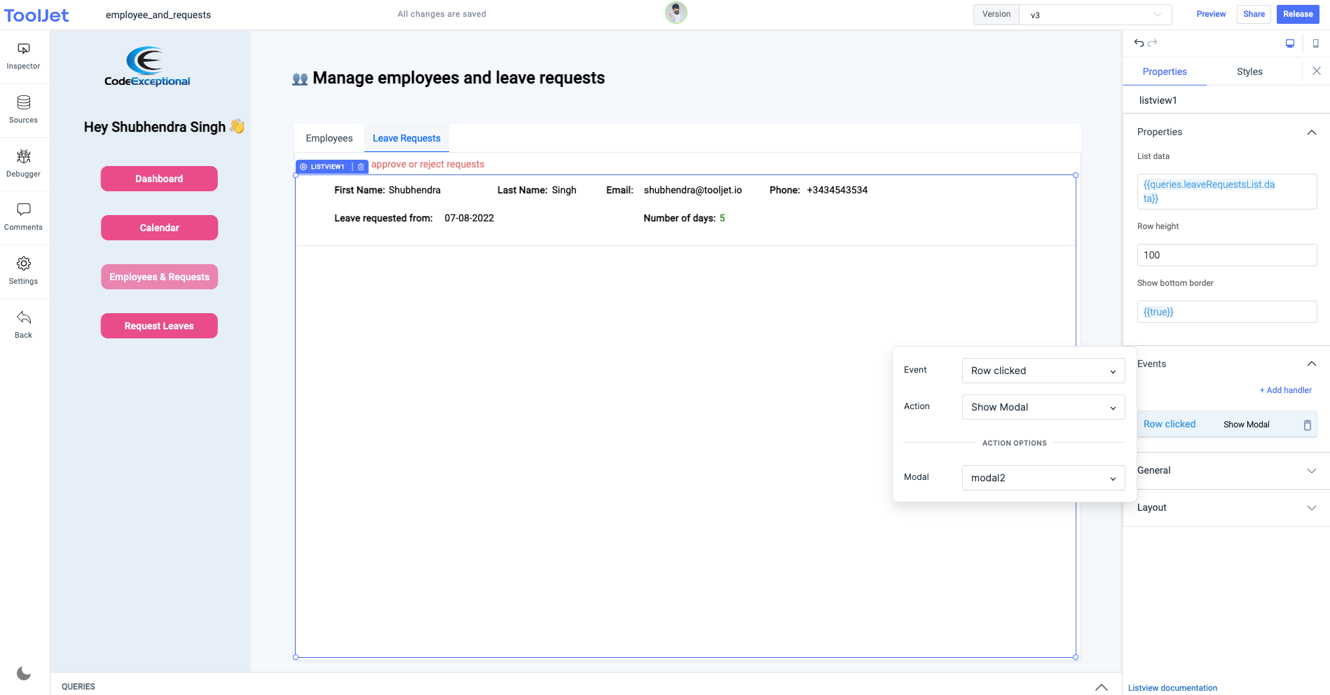 Leave requests tab - mongodb
