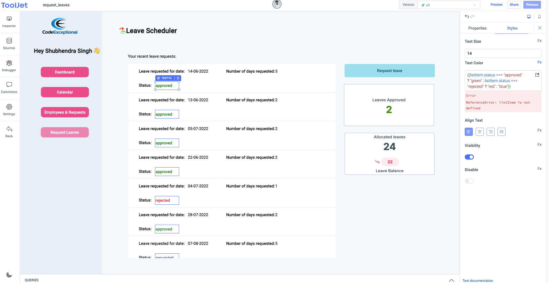 Leave requested for date - mongodb