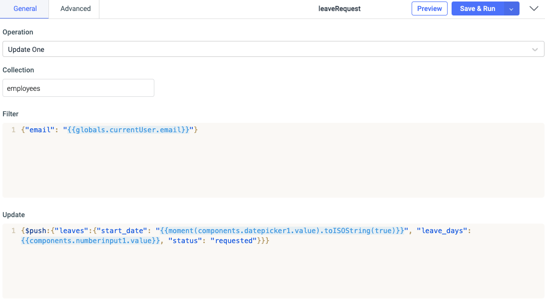 leaveRequest - mongodb