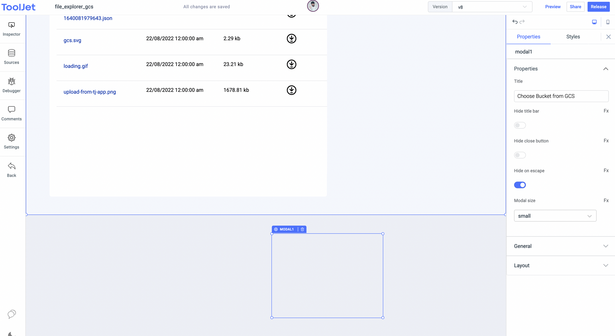 GSC file explorer - modal
