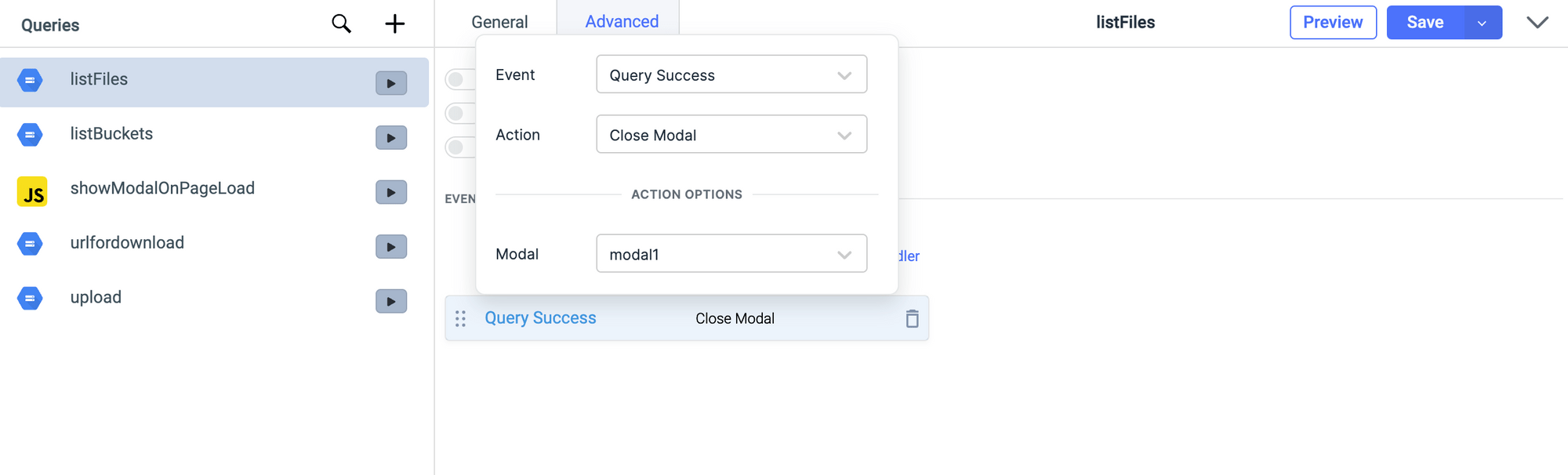 GSC file explorer -  event handler to close the modal