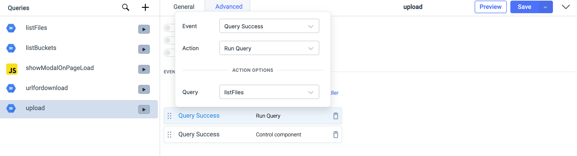 GSC file explorer - add the two event handlers -  Google Cloud Storage