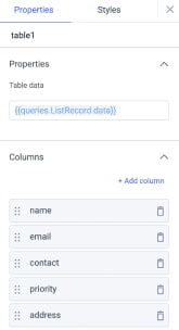 CRM table widget