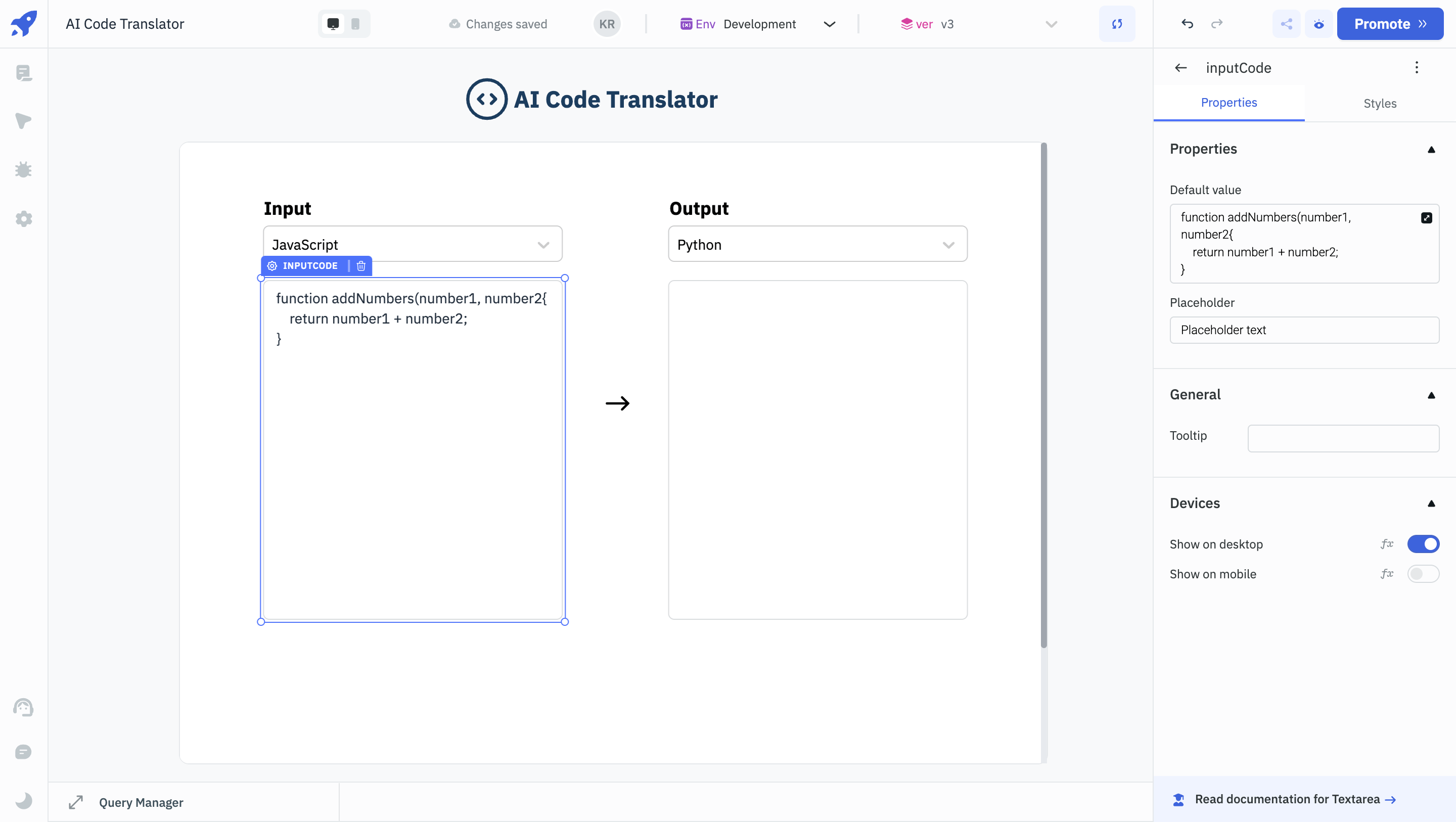 Input and Output code fields