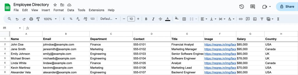 setting up the Google Sheets document
