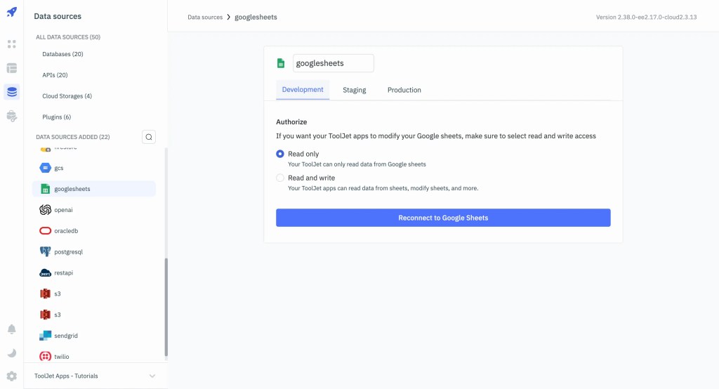 Connecting Google Sheets to ToolJet