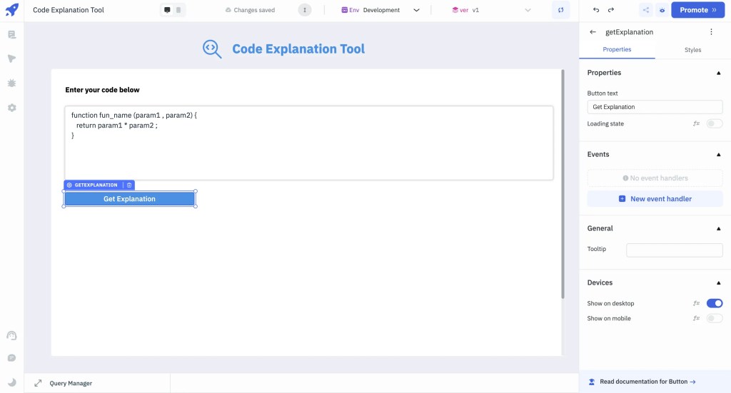 Code Explanation Tool - Get Explanation button