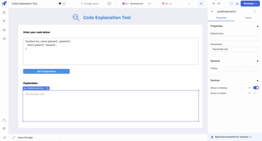 Code Explanation Tool  - code Explanation button