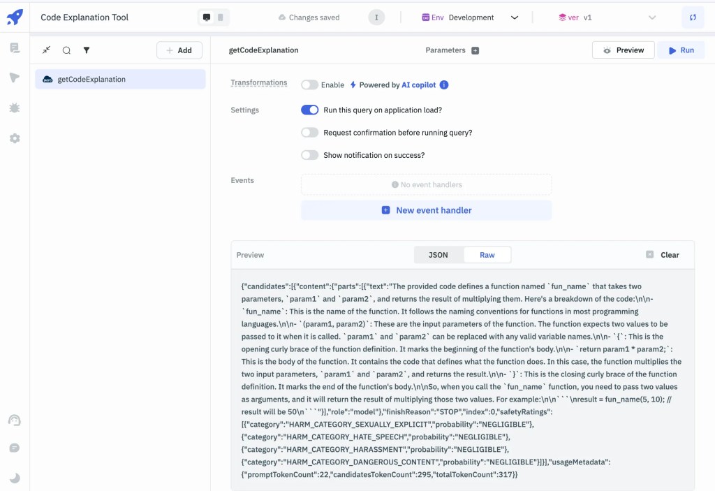 Code Explanation Tool - Run this query on application load 