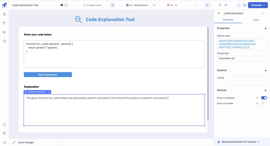 Code Explanation Tool - Default value property