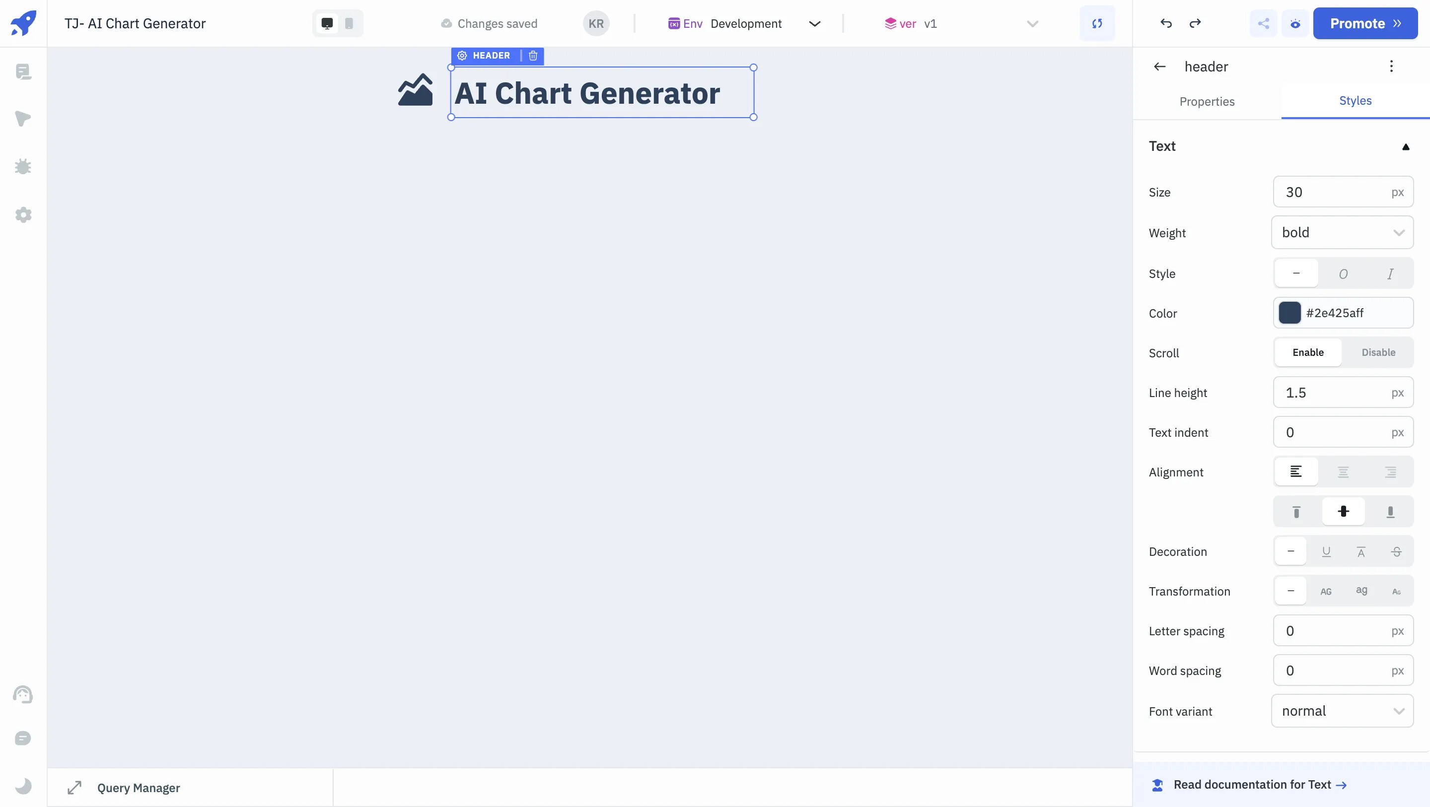 Create the header - ToolJet's pre-built components,