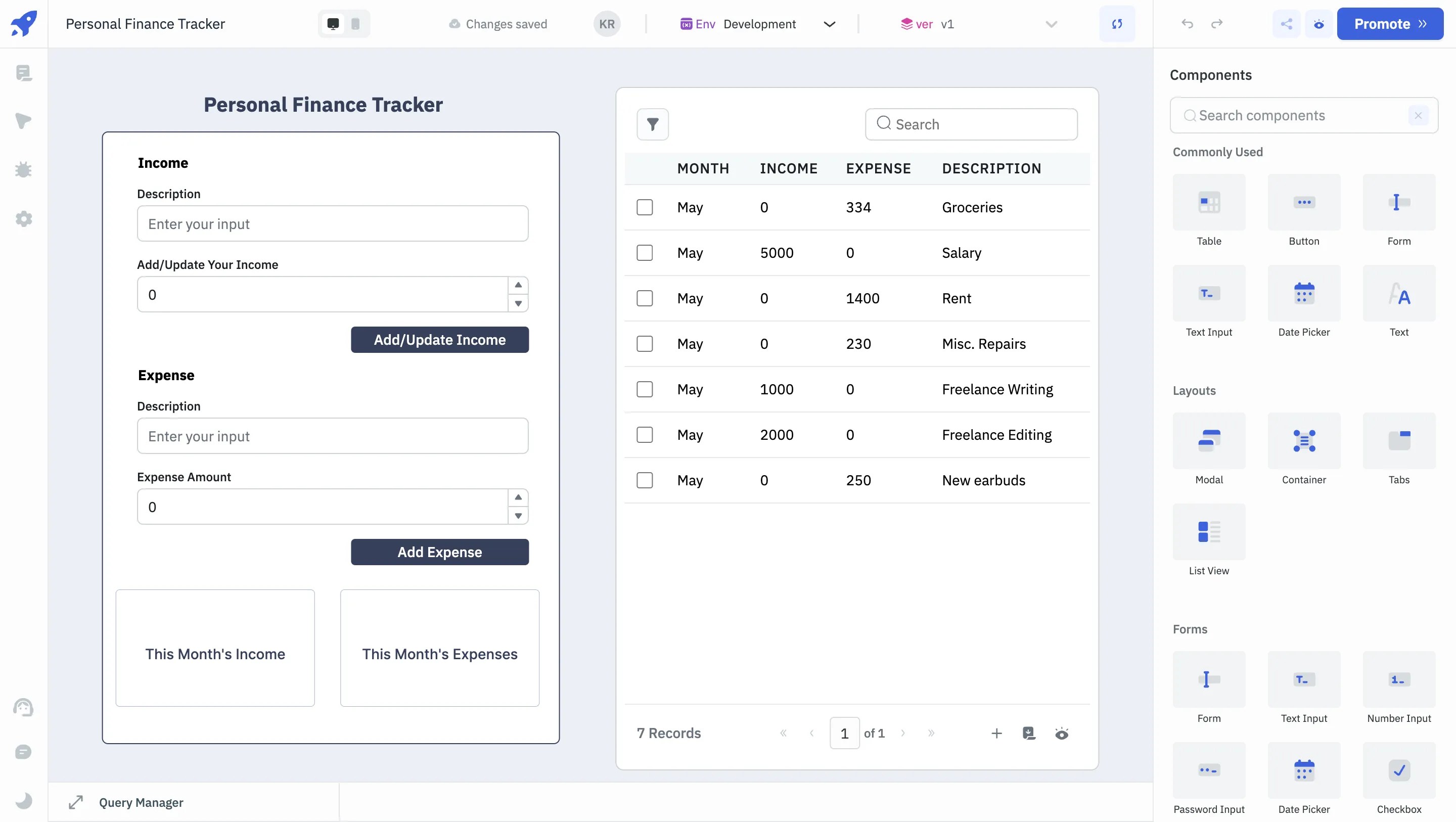 Table with updated data