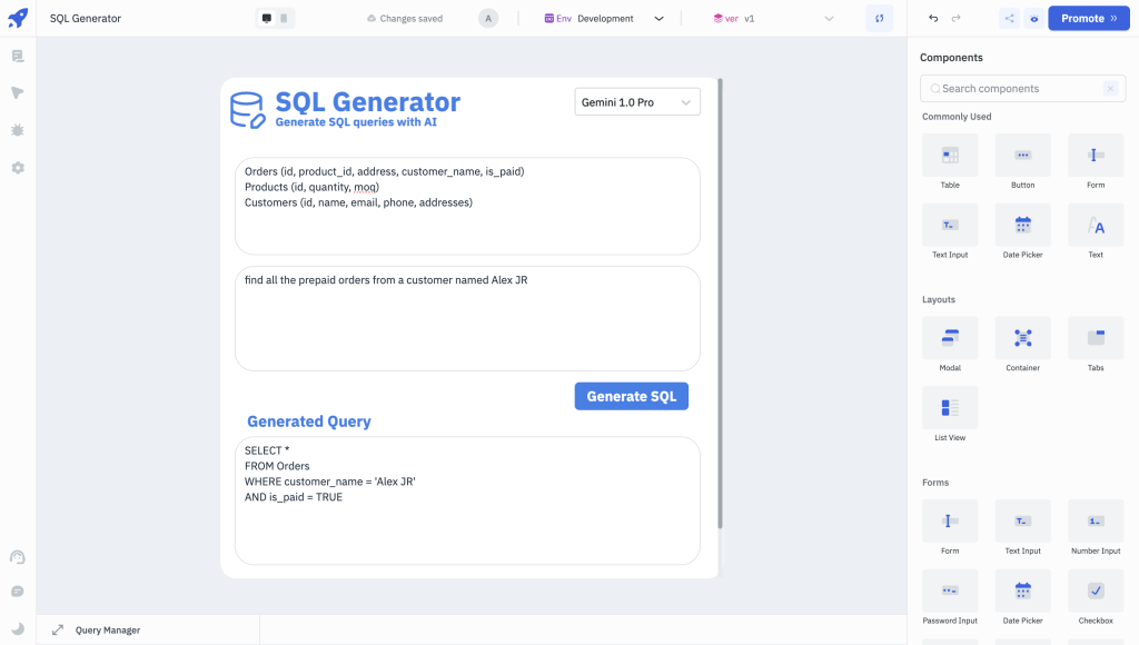 AI SQL Generator example output