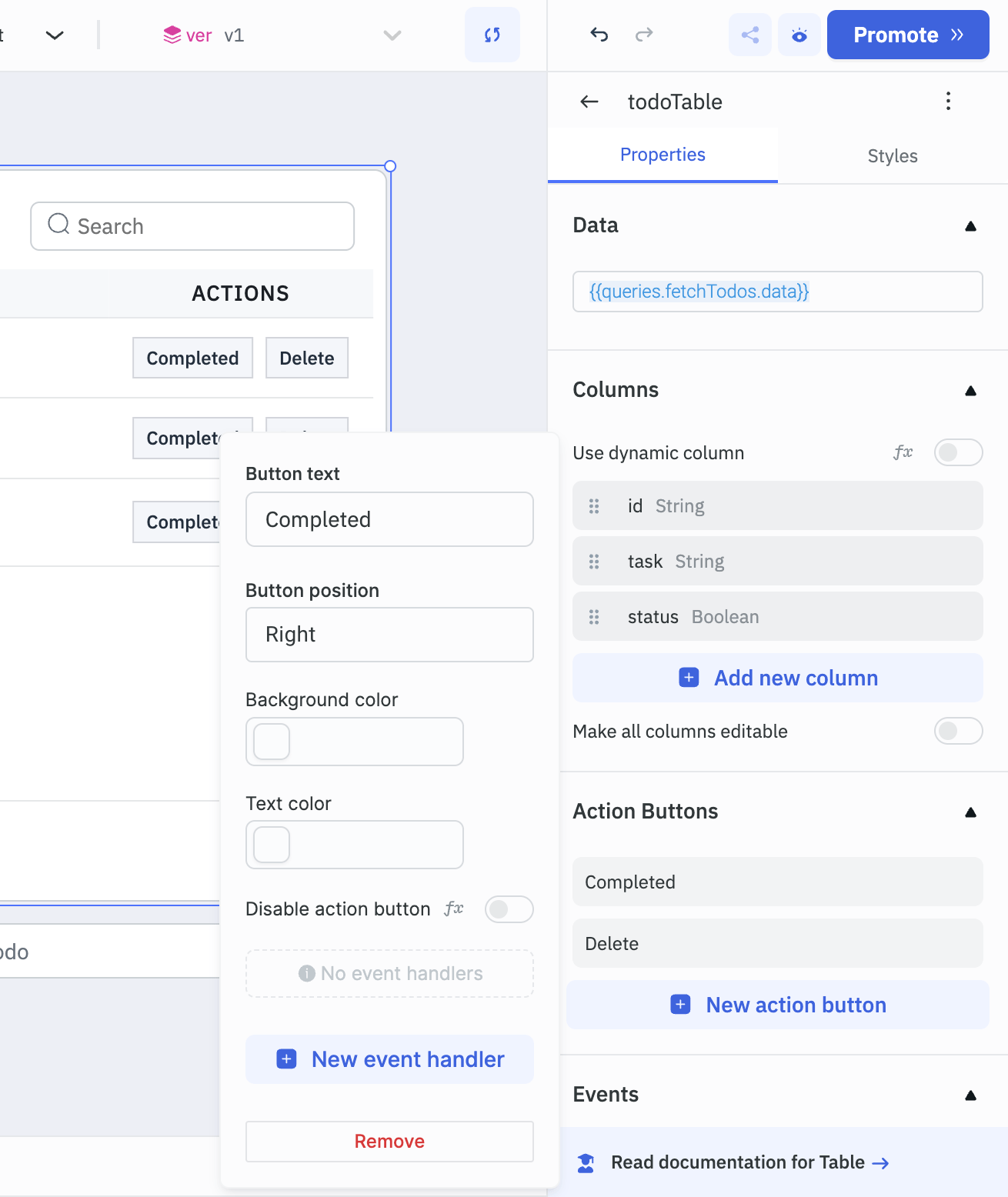 Add Action Buttons to the Table - Todo Application