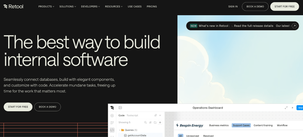 Low code platform with automation workflow tools-Retool