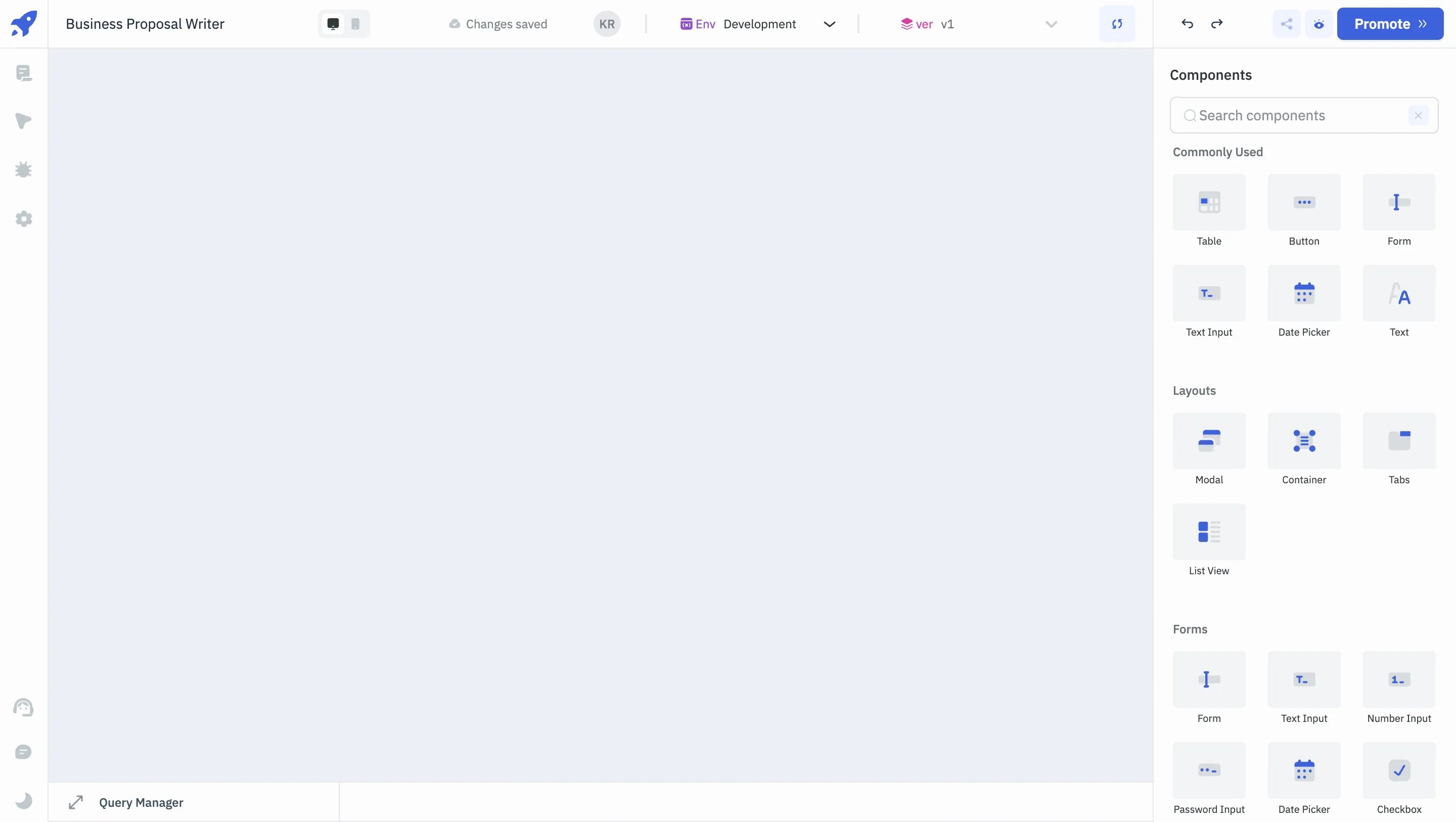 Create a new ToolJet app - ai business proposal