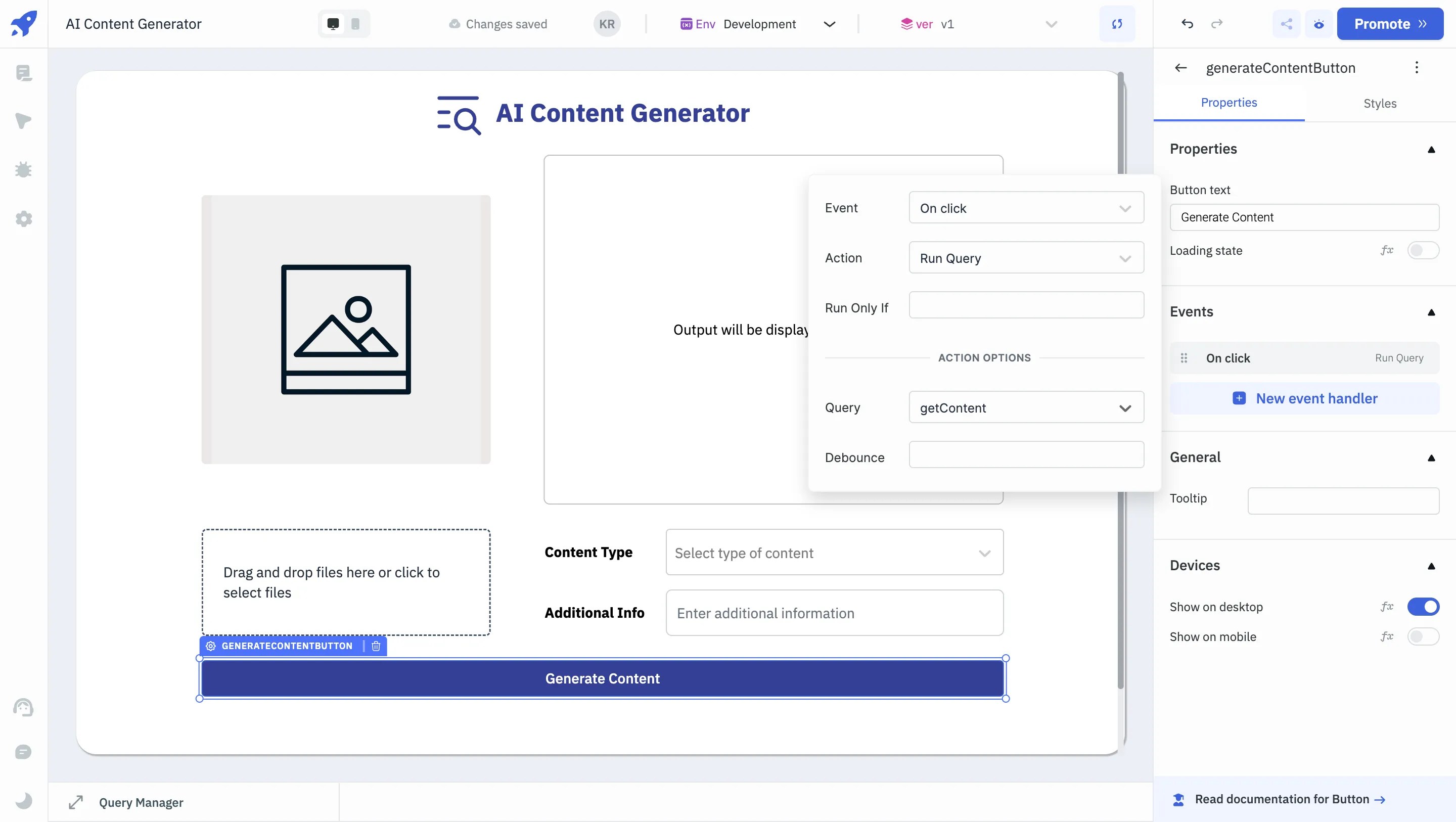 Bind Query to Button - AI Content Generator