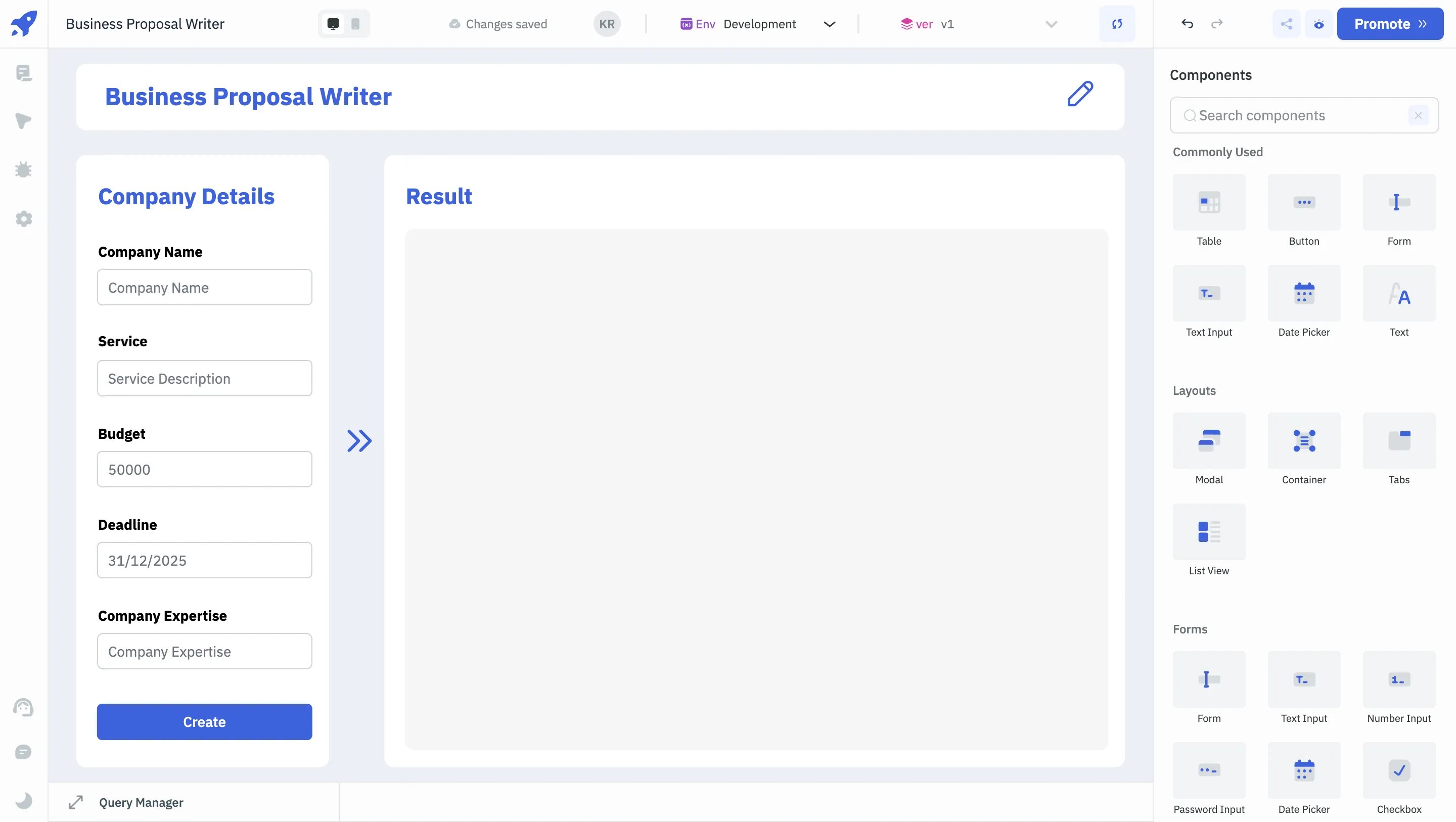 UI for the Ai Business Proposal Generator