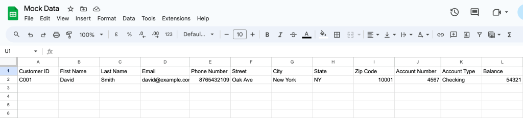 Google Sheets document - mock data generator