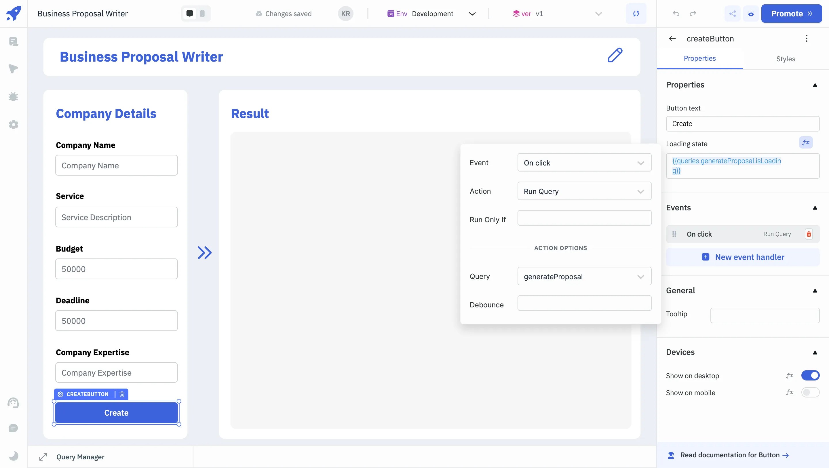 Use Events with Query for Business Proposal Generator - ai business proposal