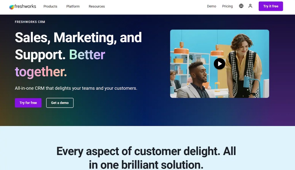 freshworks crm homepage - enterprise applications