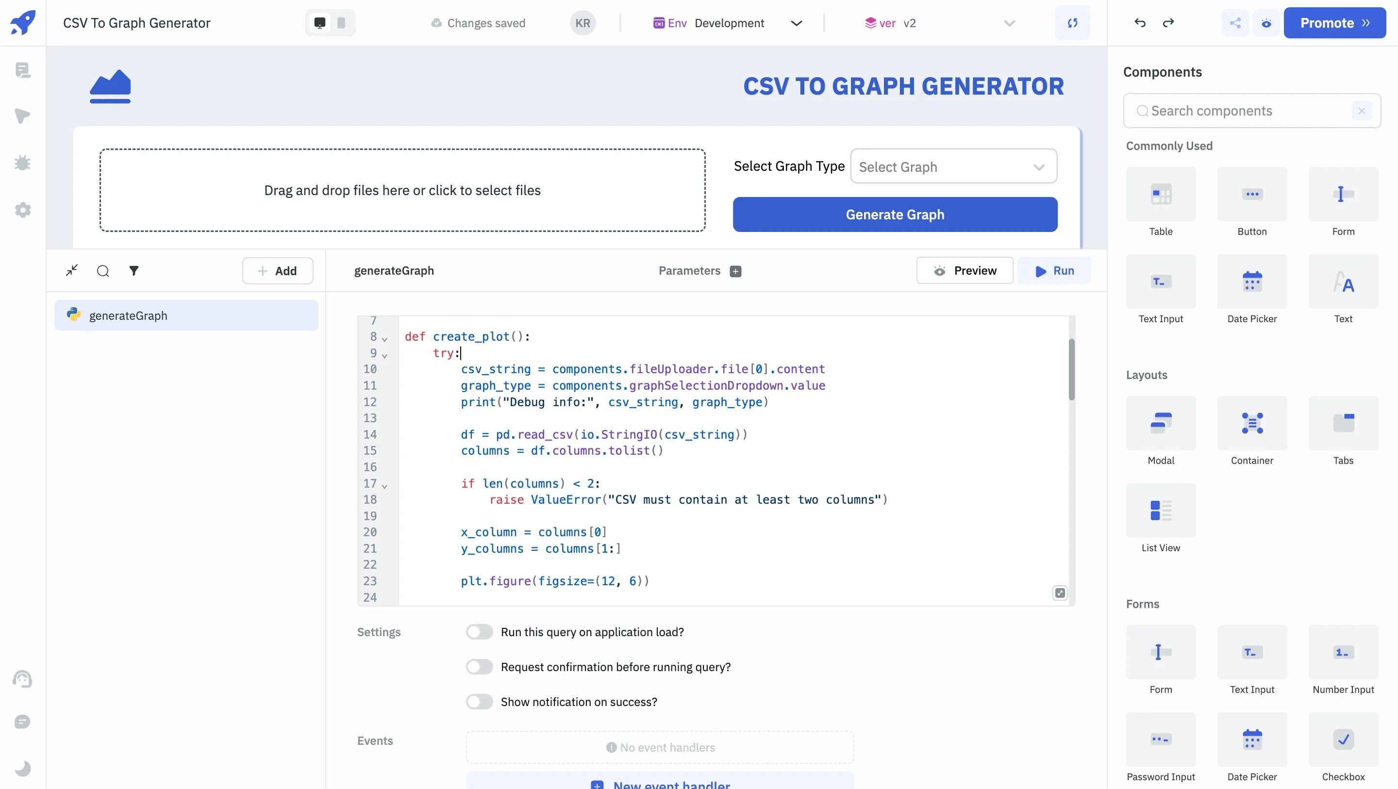 csv to graph generator - Python Libraries through Queries