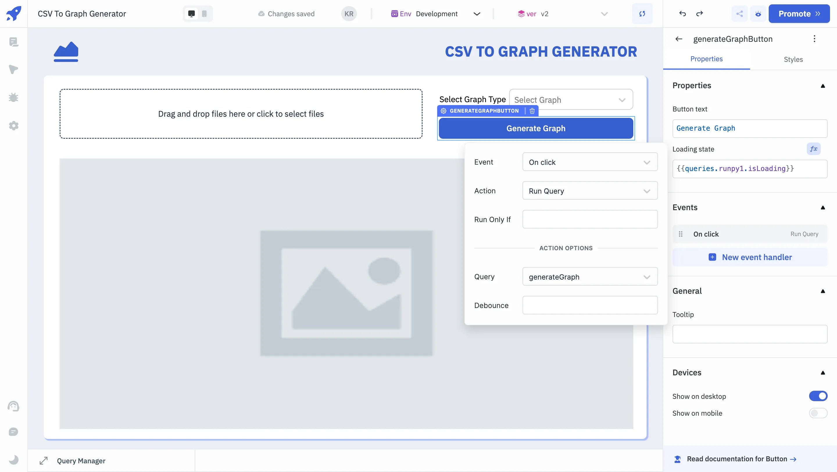 csv to graph generator  - Triggering the Query Based on Button Click