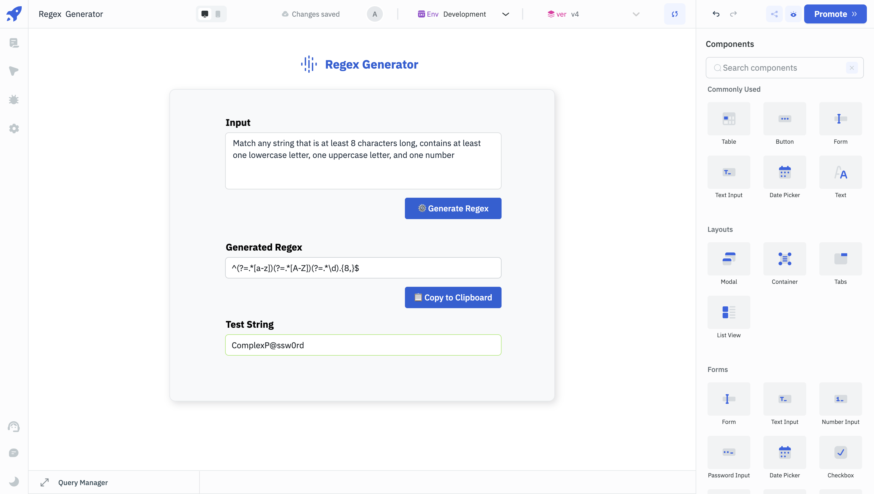 Binding Queries to the UI Components - regex generator