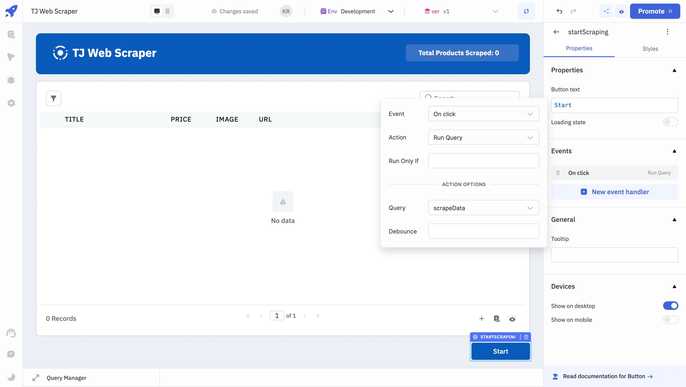 Adding Scrap Data Event to Button - Web Scraping