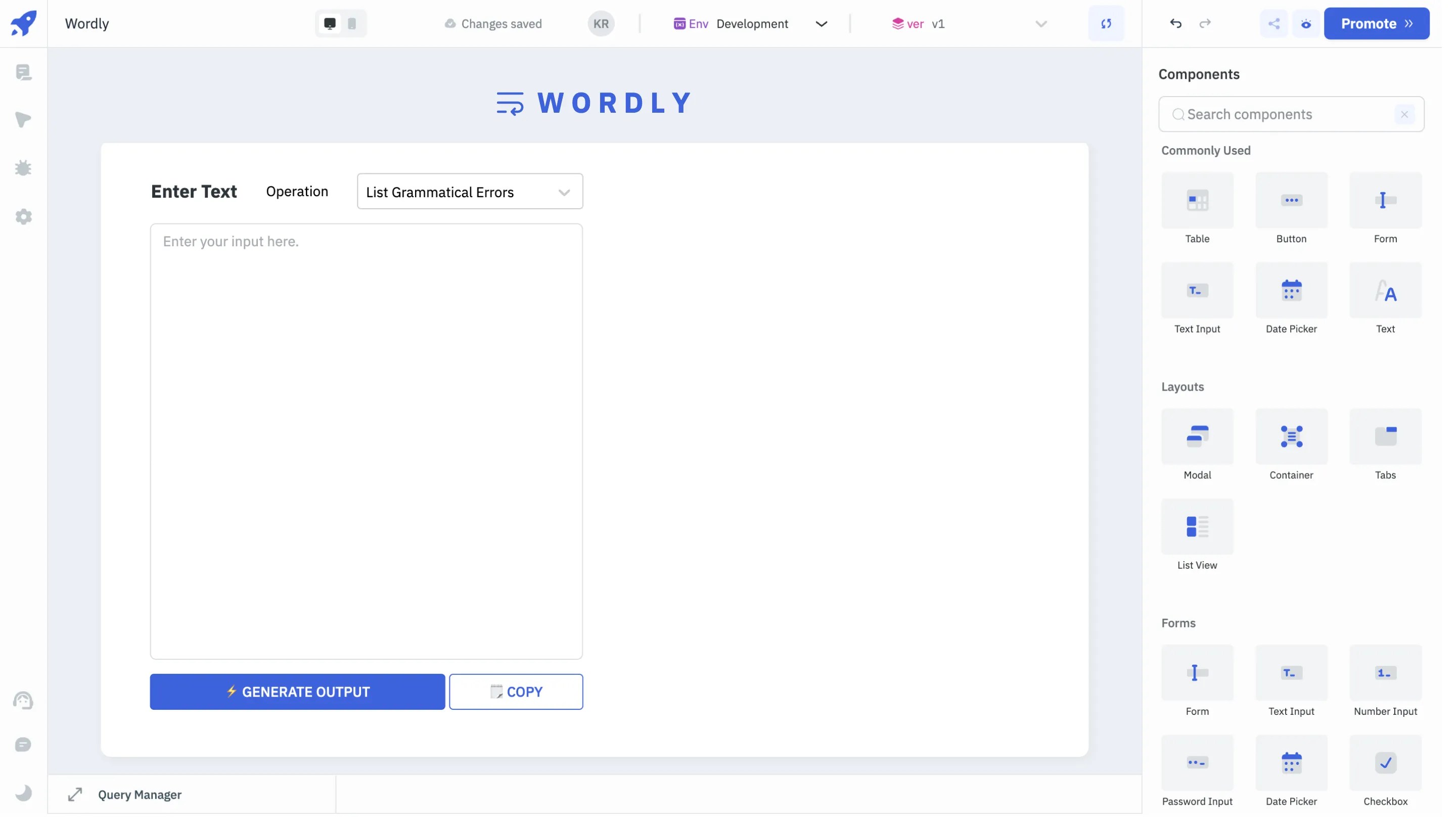 Wordly web application interface featuring an empty text input field