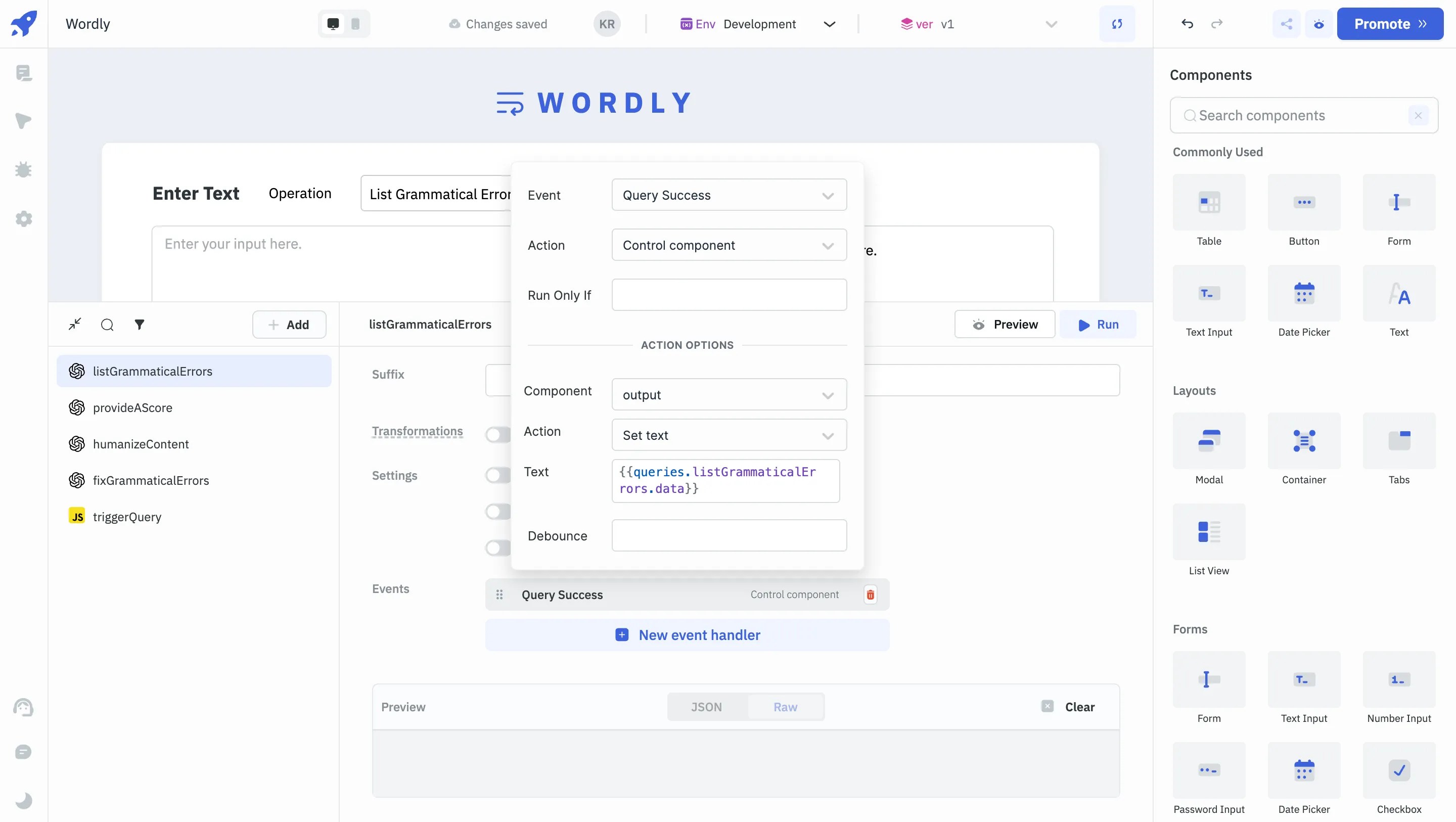 Update the Output on Query Success.