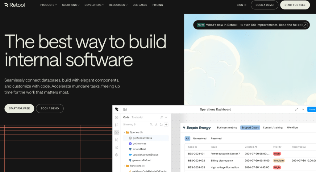 Low code automation  tools that combine traditional software development with drag-and-drop UI editor-Retool