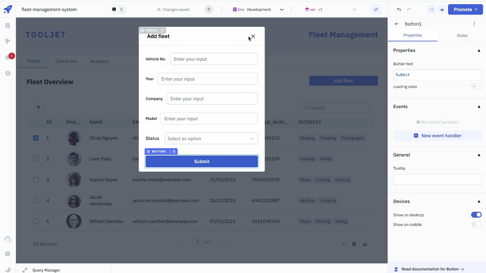 ToolJet - Fleet Management Add Fleet
