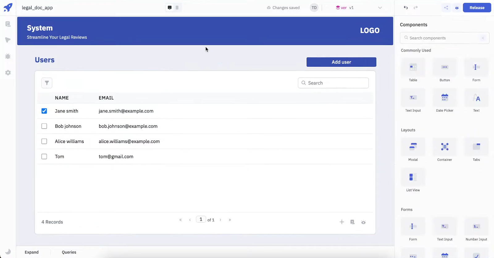 Completed Manage Users Page