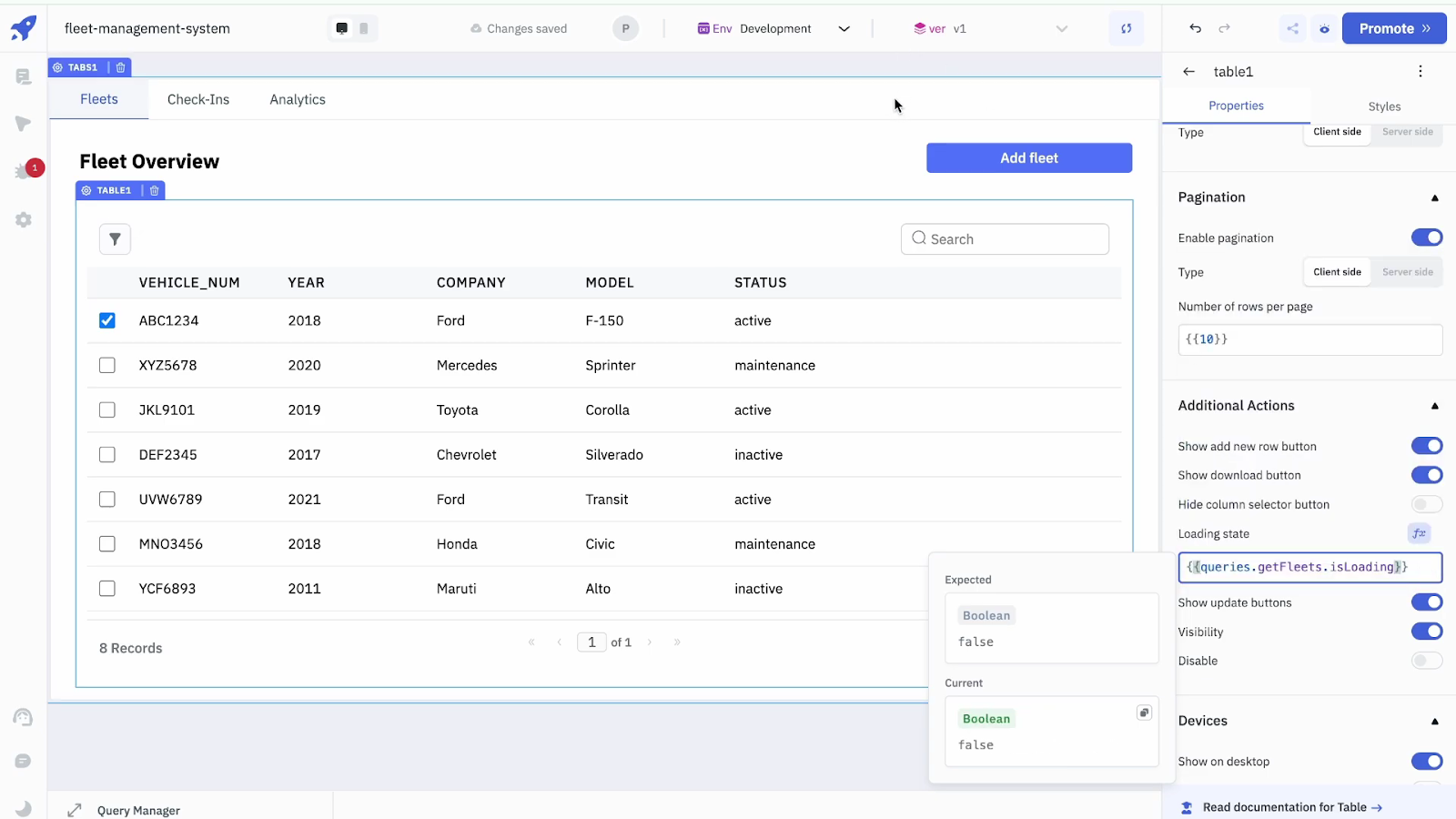ToolJet - Fleet Managament Adding a Loader