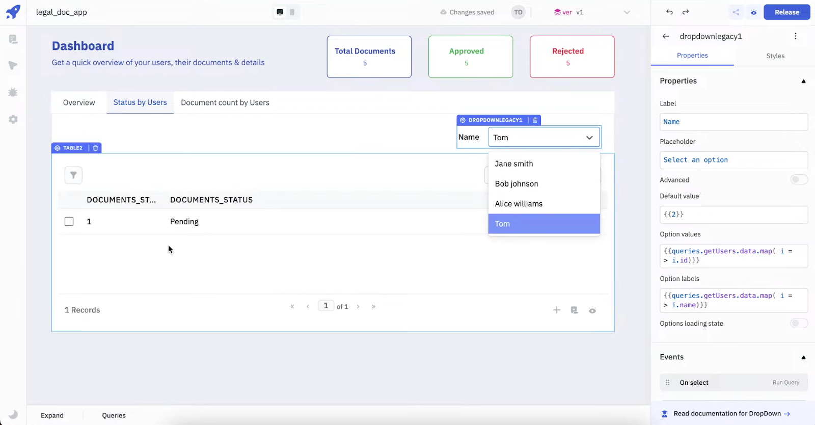 Connecting Dropdown to Users in Dashboard Page