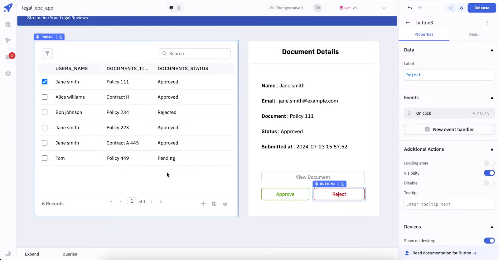 User Interface of Manage Documents Page
